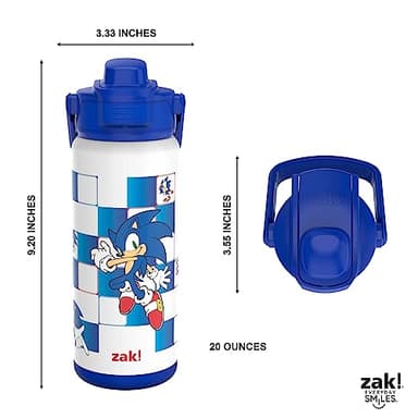 zak! Beacon Insulated Bottle, Sonic the Hedgehog - 20 oz - Durable Stainless Steel - Double-Wall Vacuum Insulation, Silicone Spout & Push-Button, Leak-Proof Lid - Dishwasher Safe - Image 3