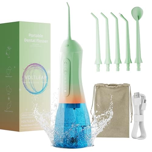 Water Flossers for Teeth, Electric Floss for Adults & Kids, Water Dental Picks, Cleaning and Flossing, Portable Flossers for Travel Size, Gums, Dental Care with Travel Bag, Waterproof - Green/Pink - Image 1
