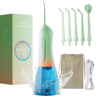 Water Flossers for Teeth, Electric Floss for Adults & Kids, Water Dental Picks, Cleaning and Flossing, Portable Flossers for Travel Size, Gums, Dental Care with Travel Bag, Waterproof - Green/Pink - Image 1