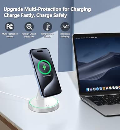 2 Pack Magnetic Wireless Charger Stand 15W Fast Mag-Safe Charger for iPhone iPhone 17 /17 pro/ 17 Air/ 17 pro max 16/15/14/13/12 Series Magnet Wireless Charging Station with Light for AirPods - Image 3