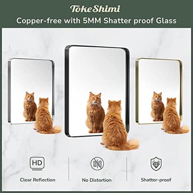 TokeShimi 32x36 Inch Gold Bathroom Mirror for Wall Metal Rounded Corner Rectangle Mirror Metal Frame Deep Set Design Hangs Horizontal Or Vertical - Image 5