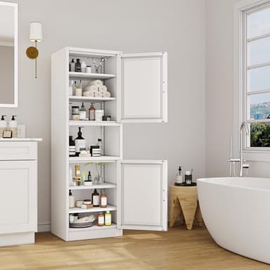 Ckzbx Tall Narrow Storage Cabinet 66.93" H Tall Bathroom Cabinet Metal Pantry Cabinets, 4 Adjustable Shelves for Kitchen, Home Office, Living Room, Dinning Room (20 inches Wide White) - Image 2