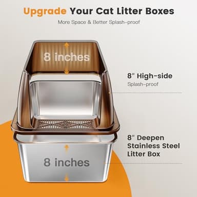 Tripamin 15” XL Stainless Steel Cat Litter Box Enclosure, XXL Stainless Steel High Sides with Lid, Extra Large Metal Cat Litter Box (Translucent Brown, XX-Large) - Image 3
