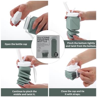 XSSDPDC 21oz Collapsible Water Bottle - Food Grade BPA Free Silicone, Leakproof with Straw for Travel, Sports, Office, Gym (Green) - Image 2