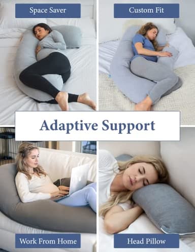 Pharmedoc Pregnancy Pillows, U-Shape Full Body Pillow – Removable Cooling Cover -Dark Grey – Belly and Back Support - Maternity Essential - Pregnancy Must Haves - Image 3