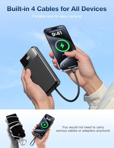 OHOVIV Portable Charger Power Bank 50000mAh Battery Pack, 22.5W Fast Charging PowerBank with Built in Cables,Travel Camping Essential USB-C Portable Phone Charger for iPhone Samsung Pixel Android iPad - Image 3