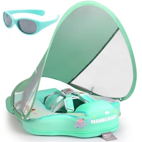 Mambobaby Float with Canopy and Tail New Upgraded Non-Inflatable Baby Pool Float Mambo Float Swim Trainer Solid Infant Swim Float Adjustable Pearl Foam Baby Swim Ring - Image 1