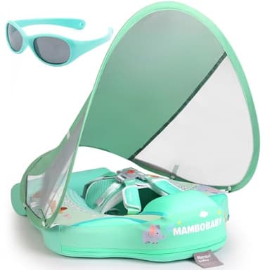 Mambobaby Float with Canopy and Tail New Upgraded Non-Inflatable Baby Pool Float Mambo Float Swim Trainer Solid Infant Swim Float Adjustable Pearl Foam Baby Swim Ring - Image 1