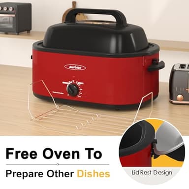 Sunvivi Roaster Oven, Electric Roaster Oven with Viewing Lid, 28lb 24-Quart Turkey Roaster with Unique Defrost/Warm Function, Large Roaster with Removable Pan & Rack, Stainless Steel, Red - Image 3