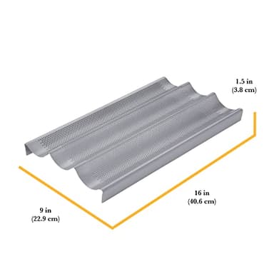 Chicago Metallic Commercial II Non-Stick Perforated Baguette Pan. Creates a crisp, golden-brown crust, 16 L x 9 W x 1.5 H - Image 2