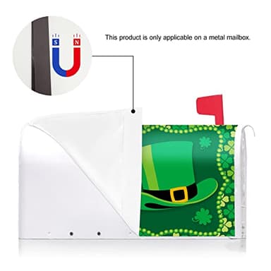 Texupday Happy St.Patrick's Day Hat Shamrock Decoration Mailbox Cover with Magnetic Strip Holiday Mailbox Wraps Post Letter Box Cover Standard Size 21" X 18" for Garden Outdoor Yard Decor - Image 3