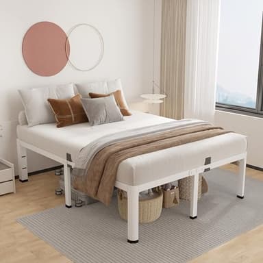 ROIL 14 Inch White Queen Bed Frame with Rounded Corner and Headboard Hole Mattress Retainers 3500LBS Heavy Duty Steel Slats No Box Spring Needed Platform Noise-Free Easy Assembly - Image 7