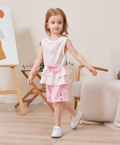 Kids Girl Clothes Heart Print Sleeveless Top and Shorts Baby Girl Summer Outfits Short Set(5-6T) - Image 2