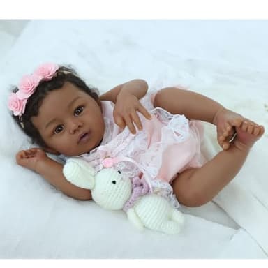 KSBD Reborn Baby Doll Black Girl – 18-Inch Realistic Lifelike African American Newborn Handmade Doll with Real Life Soft Weighted Body and Accessories – Gift for Kids Ages 3 and Up - Image 6