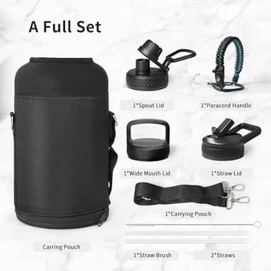 Trebo Water Bottle 64oz with Paracord Handle, Half Gallon Large Vacuum Double Wall Stainless Steel Insulated Water Jug with Holder Strap Straw Spout Lids, Leakproof Keep Cold & Hot, Indigo/Black - Image 8