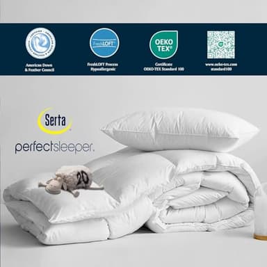 Serta Goose Feather Down Fiber Cotton Comforter Queen Size - 100% Cotton Duvet Insert - Hotel Luxury Hypoallergenic Bedding Comforter Light Warmth 90 x 90 Inch White - Image 2