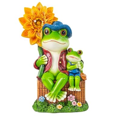 CFFOWNUG Outdoor Frog Garden Decor: 9'' Yard Decoration with Sunflower Light Funny Solar Frog Gifts for Women Mother's Day Housewarming Gift - Image 6