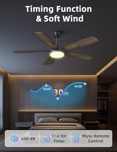 Ceiling Fans with Lights and Remote, 52 Inch Modern Ceiling Fan with Light, Downrod & Flush Mount, Quiet DC Motor, Dual Finish 5 Blades Ceiling Fan for Bedroom Living Room Farmhouse Indoor - Image 6