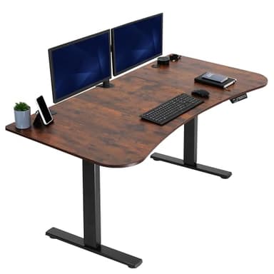 VIVO Electric 63 x 32 in Rustic Standing Desk, Memory Height Adjustment, 1B Series, Vintage Brown Top Black Frame, DESK-KIT-1B1N - Image 1
