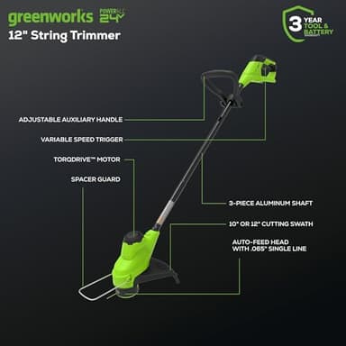 Greenworks 48V (2x24V) 20" Cordless Push Mower, 12" String Trimmer, 320 CFM Blower,10" Chainsaw,and 22" Hedge Trimmer Combo Kit - Image 4