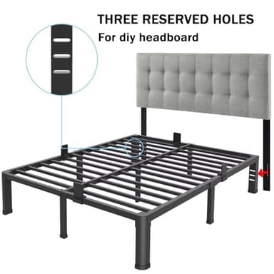 FUIOBYVV 14 Inch Queen Bed Frame with Rounded Corner and Headboard Hole Mattress Retainers 3500 LBS Metal Heavy Duty Steel Slats Support No Box Spring Needed Platform Noise Free Easy Assembly - Image 8