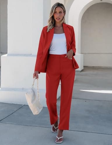 Luvamia Red Pants Suit for Women - Two Piece Set, Date Night Outfit, Medium (Fits Size 8-10) - Image 4