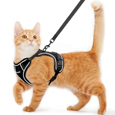 Cat Harness and Leash for Walking Escape Proof Soft Adjustable Cat Leash Breathable Comfortable Vest Easy to Wear Kitten Harness for Outdoor Travel Black M - Image 1