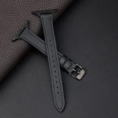 STIROLL Slim Leather Bands Compatible with Apple Watch Band 38mm 40mm 41mm 42mm(Series 11 10), Top Grain Leather Watch Thin Wristband for iWatch Ultra SE Series 9 8 7 6 5 4 3 2 1 (Black) - Image 2