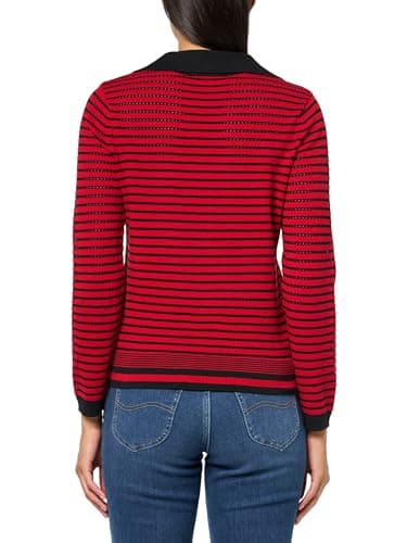 Nautica Women's Jeans Johnny Collar Sweater,Black/Haute Red,Small - Image 2