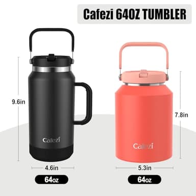 Cafezi Insulated Water Bottle 64 oz, Stainless Steel Water Bottles with Flip Straw and Top Handle, Leak Proof, Iced for 34 Hours, Vacuum Insulated Water Bottle for Home, Office, Hiking, Car - Image 2