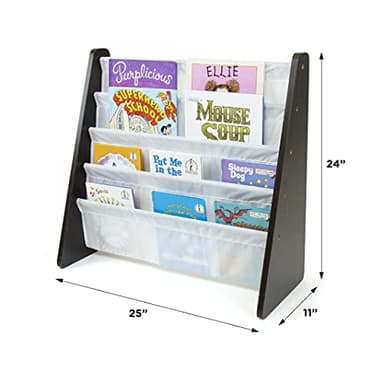 Humble Crew 4-Tier Kids Bookshelf, Espresso Wood/White - Premium Book Shelf for Kids Rooms with Four Deep Pockets - Toddler Sling Book Rack with Deep Sleeves, Nursery Bookcase Organizer - Image 3