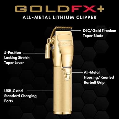 BaBylissPRO GOLDFX+ Professional Barber Cord/Cordless Hair Clippers for Men, All Metal, Lithium Battery with 3-Hour Runtime, Gold - Image 2