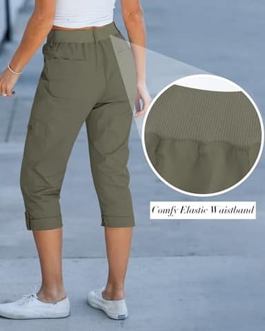 GRAPENT Women's Cropped Capris Summer Cargo Pants - Grey Army Green Medium Size 8-10 - Image 2