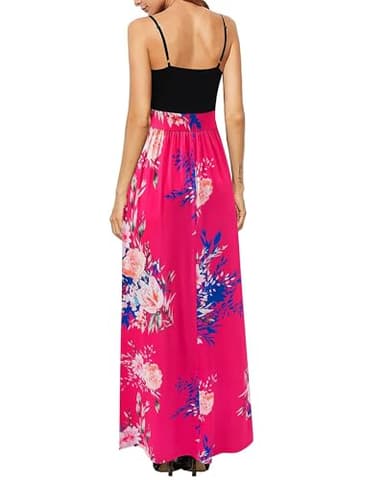 Newshows Womens' Summer 2025 Boho Hawaiian Party Sleeveless Floral Casuales Split Vacation Outfits Long Flowy Maxi Flowy Dress Trendy(Black Floral Rose, L) - Image 4