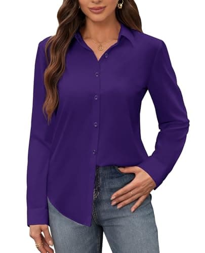 siliteelon Womens Button Down Shirt Wrinkle Free Dress Shirts Purple Slim Fitted Long Sleeve for Women Casual Work Business Button Up Blouse Shirts Server - Image 1