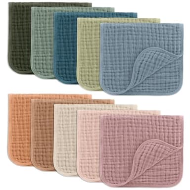 Comfy Cubs Muslin Burp Cloths 20" x 10", Pack of 10 - Large, 6-Layer, Ultra Absorbent 100% Cotton for Baby Drool and Messes - Soft, Safe & Gentle Baby Burp Cloths for Boys & Girls - Multi - Image 1