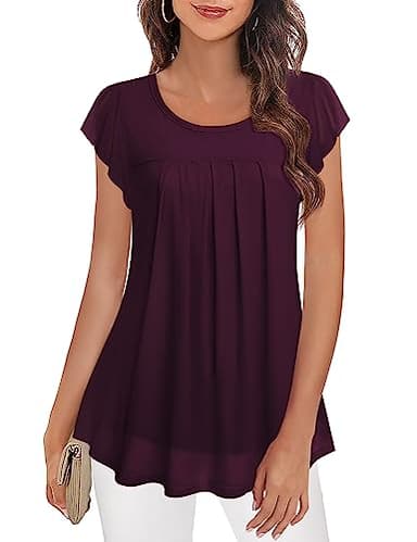 Furnex Floral Tunic Tops - Dressy & Casual Mesh Double Layered Tops for Leggings, Work & Summer - Plus Size Dark Red XXXL - Image 1