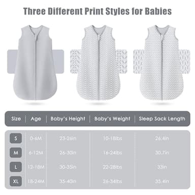 SWEET DOLPHIN Baby Sleep Sack 0-6 Months - 100% Cotton 2-Way Zipper TOG 0.5 Infant Wearable Blanket, Newborn Essentials Toddler 3 Pack Sleeping Sacks - Grey - Image 4