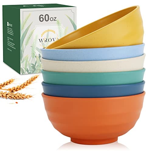 Wheat Straw Bowls Set 60 OZ Unbreakable Large Cereal Set of 6 - Microwave and Dishwasher Safe, Big for Camping and Party - BPA Free Soup Bowl for Serving Oatmeal and Salad - 6 Colors - Image 1