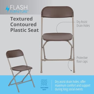 Flash Furniture Hercules Series Plastic Folding Chair Brown - 10 Pack 650LB Weight Capacity Comfortable Event Chair-Lightweight Folding Chair - Image 7