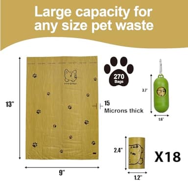 Lesibag Dog Poop Bags With Dispenser, Strong and Leak-proof Waste Bags for Pets, Floral Scented, 270 Count (18 Packs of 15), 13 Inch x 9 Inch (Khaki) - Image 2