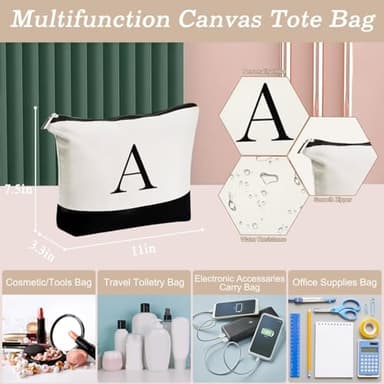 YOOLIFE Birthday Gifts for Sister - Initial Canvas Tote Bag & Makeup Bag, Letter D - Image 4