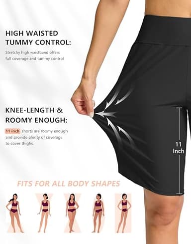 G Gradual Women's High Waisted Swim Board Shorts 11" Knee Length Beach Swimming Long Shorts for Women with Pockets Liner(Black,XXL) - Image 4