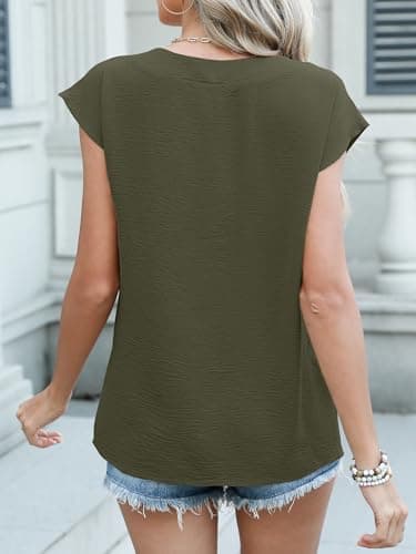 ANRABESS Women Tops Cap Sleeve Textured Dressy Casual V Neck Shirts 2025 Summer Business Work Blouses Outfits Army Green Medium - Image 5
