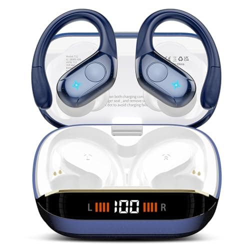 Wireless Earbuds Bluetooth 5.4 Headphones 75H Playtime Stereo Deep Bass Sports Ear Buds with Earhooks, LED Display Bluetooth Earbuds with 4 ENC Mic, IP7 Waterproof Earphone for Running, Dark Blue - Image 1