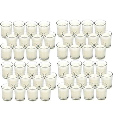 Hosley 48-Pack Ivory Unscented Votive Candles, Clear Glass, 10-12 Hr Burn, Hand-Poured, Ideal for Weddings, Parties, Aromatherapy, Holidays, Gifts - Image 1