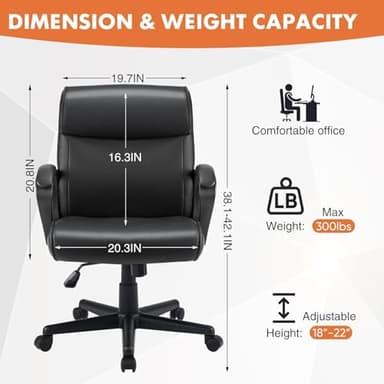 Sweetcrispy Ergonomic Office Chair Adjustable Height 360° Swivel Rolling Executive Computer Task Chairs with Padded Armrests, PU Leather - Image 2
