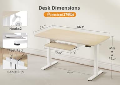 Claiks Standing Desk with Keyboard Tray, Electric Standing Desk Adjustable Height, 55x24 Inches Sit Stand up Desks with Splice Board, Raising Desks for Home Office, Natural - Image 3