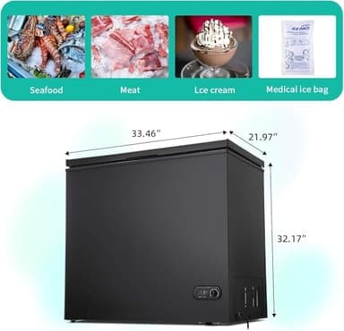 Antarctic Star 7.0 Cu.ft Chest Freezer 6.8℉to -4℉with Removable Basket Free Standing Top open Door Compact Freezer with Adjustable 7 Temperature Defrost Water Drain/Power Saving UL Certified Black - Image 8