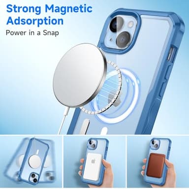 seacosmo for iPhone 14 Plus Case, Full Body Bumper with Built-in 9H Tempered Glass Privacy Screen and Camera Lens Protector, Compatible with MagSafe, Shockproof 14 Plus Phone Case, 6.7", Blue - Image 6